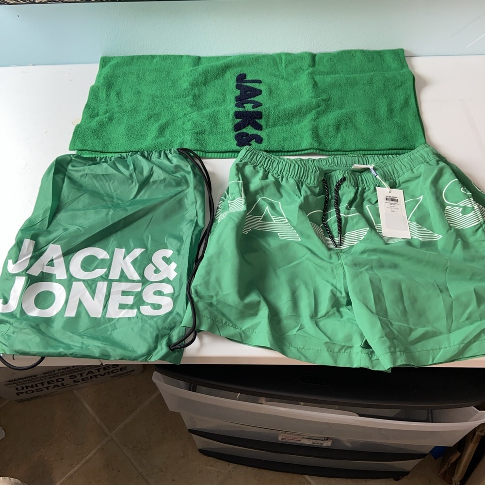 Jack & Jones 2XL Swim Trunks Mens Towel Bag Beach Swimming Green